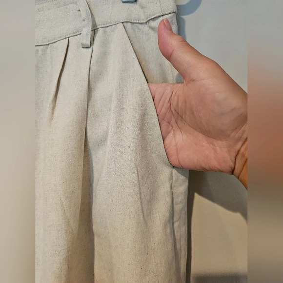CIDER Size XL• Wide Leg Linen Beige Super High Rise Pleated Trousers New w/ Tags - Picture 3 of 9